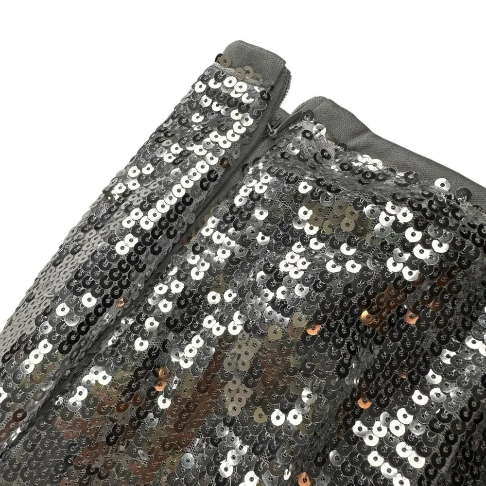 Women Midi Skirt Full Sequin Silver Size 2XL Tall Lined Decorated Mid Rise - Picture 11 of 14